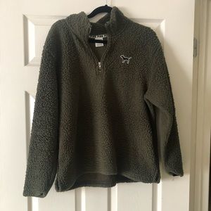 VS Pink Olive Green Sherpa Pullover